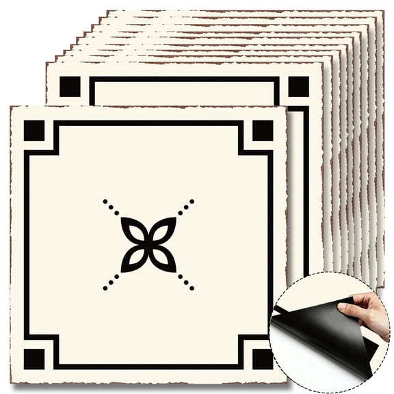 10 Pcs Moroccan Style Self Adhesive Vinyl Floor Tiles 12"x12" Cover 10 Sq Ft, Waterproof Peel and Stick Removable DIY Flooring Sticker for Bathroom Kitchen Wall Bedroom Stair Home Decor