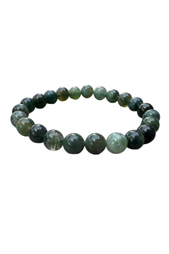 10 Pcs Moss Agate Crystal Bead Bracelet 8mm, Genuine Moss Agate Stretch Gemstone Bracelet, Healing Crystal Bracelet, Gift for Men & Women