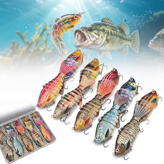 10 Pcs Multi-Joint Glide Baits  7-Segment Slow Sinking Hard Lures With Treble Hooks For Freshwater & Saltwater Bass, Trout(RL A)