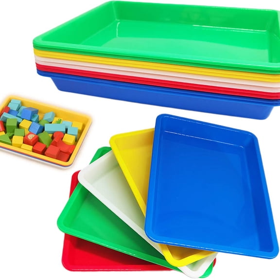 10 Pcs Multicolor Plastic Art Trays, Craft Organizer Serving Tray for DIY Projects Painting Beads Toys Supplies, 5 Colors