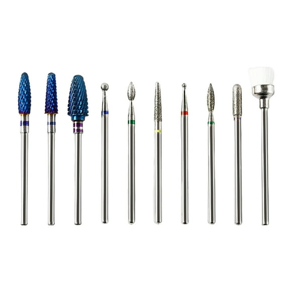 10 Pcs Nail Drill Bit Set | High-Strength Tungsten Alloy Manicure Bits - Various Styles for Gel Polish & Dip Powder Removal | Home Safety Grinding Heads Kit