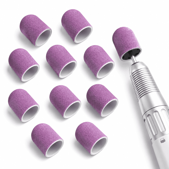 10 Pcs Nail Sanding Caps 180 Fine Grit Replacement Sanding Bands for Electric Nail Drill, Dry Pedicure Callus Remover Home Salon Use, Purple 13mm