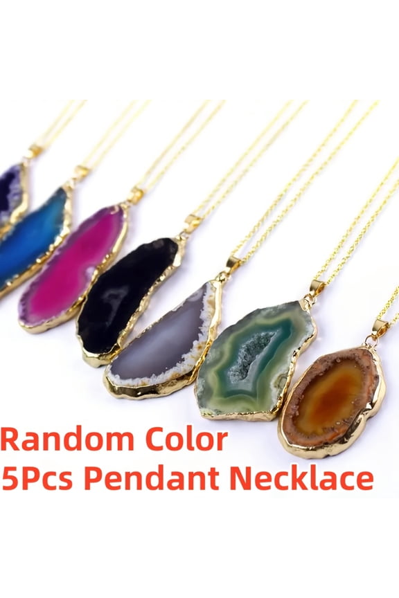 10 Pcs Natural Agate Pendants for Men and Women,Bohemian Style Irregular Colored Crystal Agate Slices with Electroplating,Perfect for Fashion Enthusiasts Gifts Daily Wear Holiday Occasions