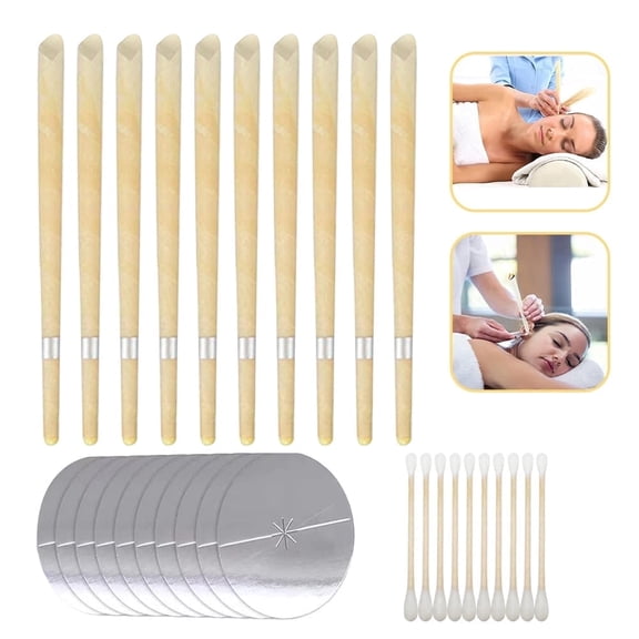 10 Pcs Natural Beeswax Ear Candles Set, Aromatherapy Spa Candles with Protective Disks & Swabs for Relaxing Ambient Decor