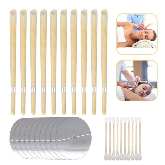 10 Pcs Natural Beeswax Ear Candles Set, Aromatherapy Spa Candles with Protective Disks & Swabs for Relaxing Ambient Decor