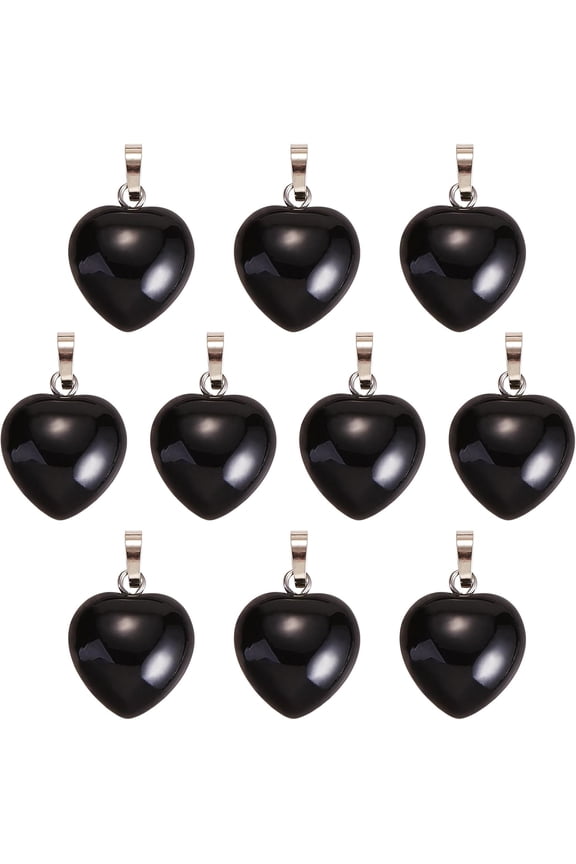 10 Pcs Natural Black Agate Gemstone Heart Pendants Gem Stone Charms for Earrings Necklaces Bracelets Valentine's Day Jewelry Making
