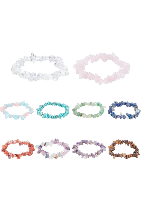 10 Pcs Natural Gemstone Beaded Stretch Bracelets Stretch Chips