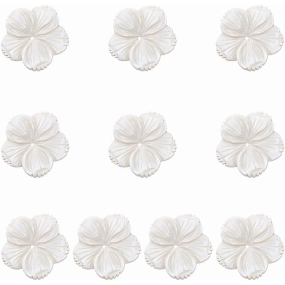10 Pcs Natural Shell Pendants Mother of Pearl Shell Carved Flowers Petal Beads White Flat Back Pearl Flower Buttons Bulk for DIY