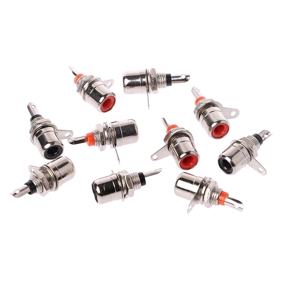 10 Pcs Nickel Plated RCA Phono Chassis Panel Mount Female Socket Adapter Red+Bla