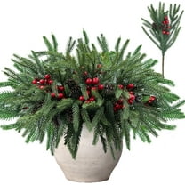10 Pcs Norfolk Pine Stems With Pine Cones Red Berries Branches,18 Inch Christmas Real Touch Artificial Diy Pine Needles,Faux Cedar Pines Greenery Branches Picks For Vase For Wreaths Garlands Décor