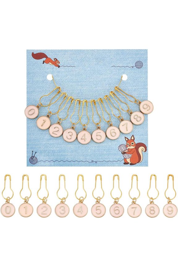 10 Pcs Number 0-9 Stitch Markers Alloy Enamel Crochet Stitch Marker Charms Locking Stitch Marker with Gourd Pins for Knitting Weaving Sewing Jewelry Making Misty Rose colorful DIY