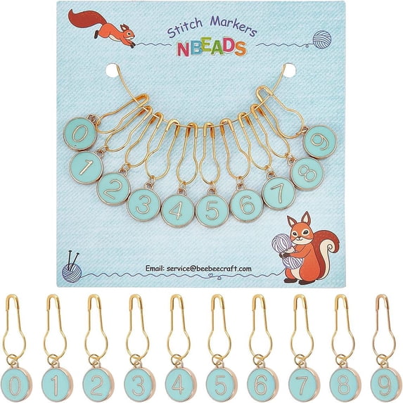 10 Pcs Number 0-9 Stitch Markers Alloy Enamel Crochet Stitch Marker Charms Locking with Iron Calabash Pins for Knitting Weaving Sewing Accessories