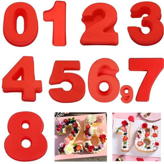 10 Pcs Number Cake Mold Silicone Baking Cake Pans 0-9 Number Baking Mould  for Home Birthday Wedding Anniversary