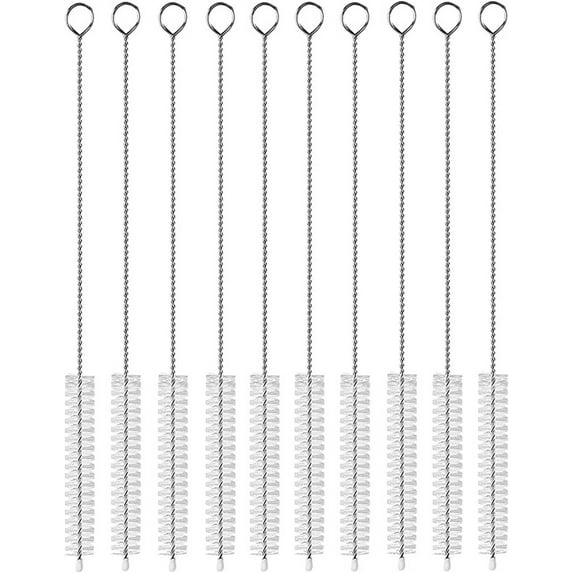 10 Pcs Nylon Pipe Cleaners,White Stainless Steel Straw Cleaner Brush,Reusable Pipe Tube Cleaner,Flexible Straw Brush for Pipes,Tubes or Hummingbird Feeders