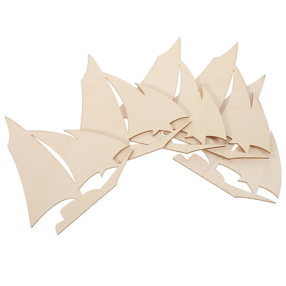 WHAMVOX DIY Unpainted Wooden Sailboat Craft for Home Decor Beige Boat Wood Shapes 10pcs