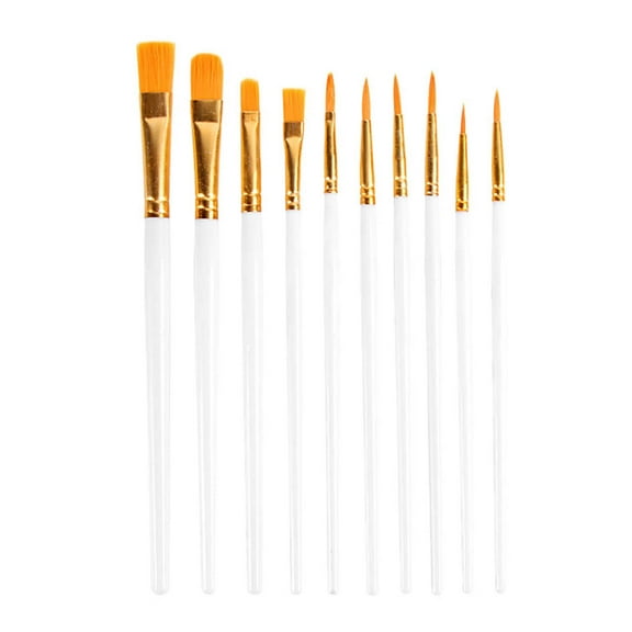 10 Pcs Oil Brush Set, Wenini Plastic Handle Painting Brush 10 Sizes Electroplating Copper Tube, Nylon Bristle Art Paintbrush for Acrylic Watercolor Gouache Oil Painting, White