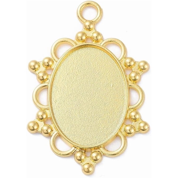 10 Pcs Oval Pendant Cabochon Settings Alloy Pendant Cabochon Settings Plain Edge Bezel Cups for Bridal Wedding Bouquet Graduation Cap Crafts Jewelry Making Tray: 25x18mm 44x30x2mm Hole: 3.5mm