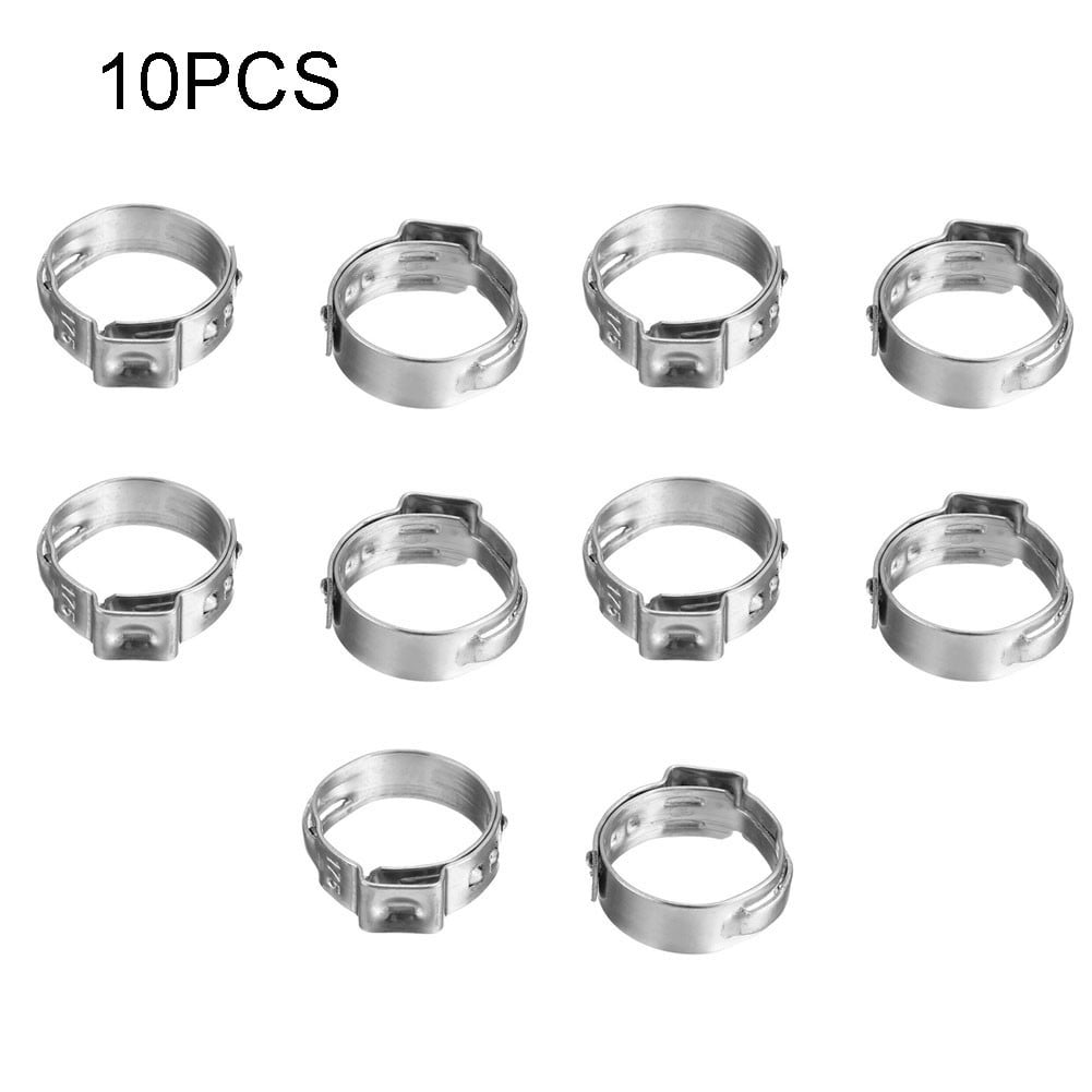 10 Pcs PEX Stainless Steel Clamp Ring Crimp Fittings Single Ear Clamp