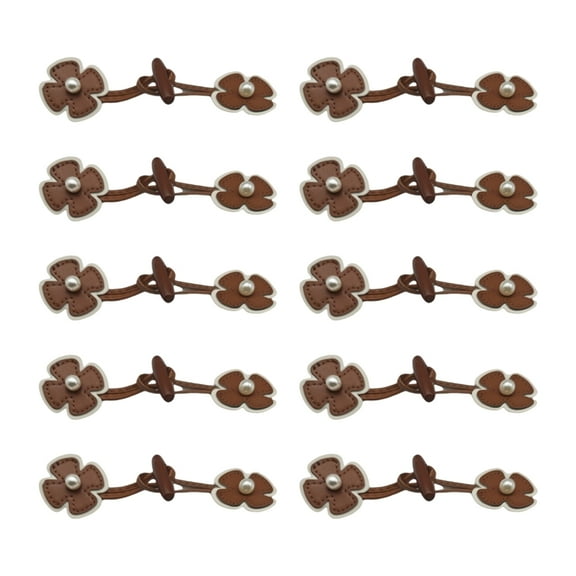10 Pcs PU Leather Sew-On Toggles Closures with Horn Buttons Retro Flowers Closures Button Sewing Accessories for Jackets