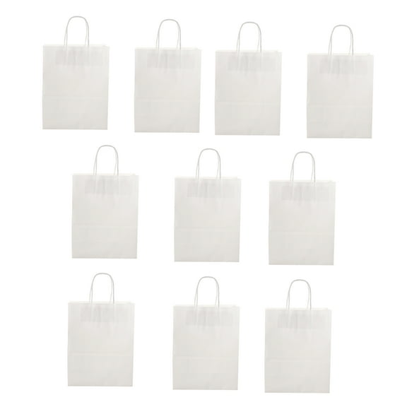 Kraft Paper Bags with Handles for Food Storage and Transportation White 10 Pieces