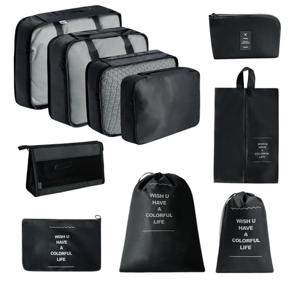10 Pcs Packing Cubes Luggage Packing Organizers for Travel Travel Luggage Packing Organizers Packing Cubes for Suitcases Packing Cubes Travel Essentials Organizer Bags Travel Organizers, Black