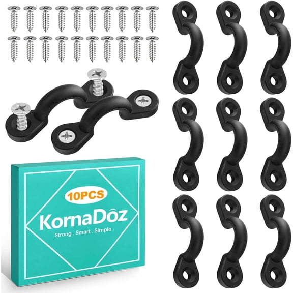 10 Pcs Pad Eye Plate Kit with Screws - Nylon Pad Eyes for Kayak Boat Tie Down, Eye Hook, U Hook, Eye Bolt, Rope Loop, Tarp Hooks, Kayak Eyelets, Deck Rigging Hardware for Canoes, Marine Use