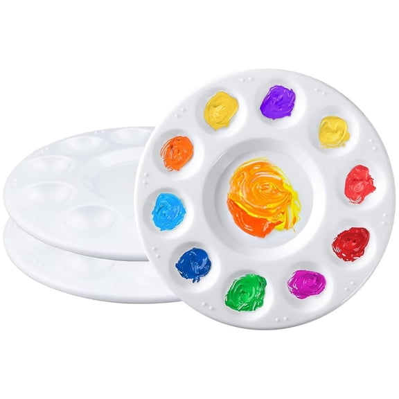 10 Pcs Paint Palette HYG Art Paint Tray Palette Plastic Pallet Paint Trays with 10 Wells Round Paint Tray Palettes Painting Supplies for Painting or DIY Craft Class,White