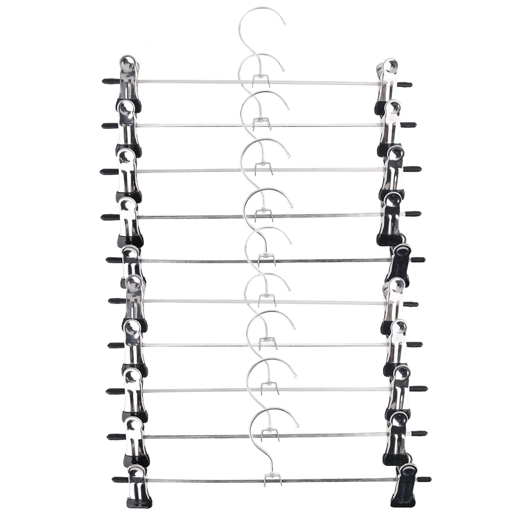 10 Pcs Pants Hanger with 2-Adjustable Clip Stainless Steel Laundry ...