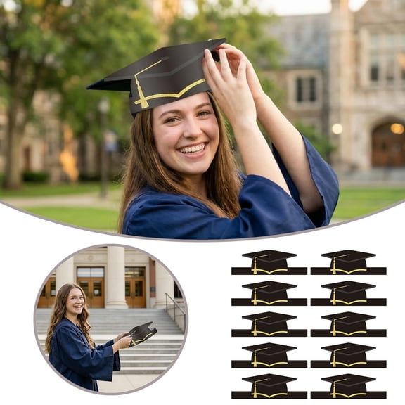 10 Pcs Paper Graduation Hats Class of 2026 Adjustable Graduate Caps with Elastic String for Grad Party Favors Headband Supplies for High School College Celebration