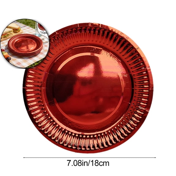 10 Pcs Paper Plates, Disposable Metallic Birthday Plates Party Supplies Decorations for Wedding Anniversary Birthday Bridal Shower Party