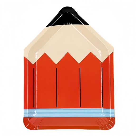 10 Pcs Paper Plates,Disposable Pencil Shaped Plates Dinner Dessert Plates for Dining Table Party Decoration,Snack Serving Tray,9.84x7 Inch,Red