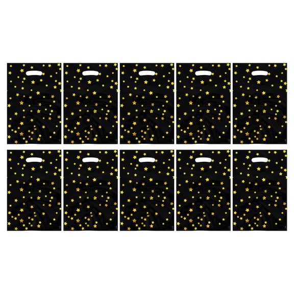 10 Pcs Party Gifts Bags,Cute Star Gift Wrap Bags,Plastic Party Gift Bag,Party Candy Bags With Sparkling Star For Birthday,Wedding,Thanksgiving,Christmas,New Years Decoration,(Black,6.29x9.44 in)