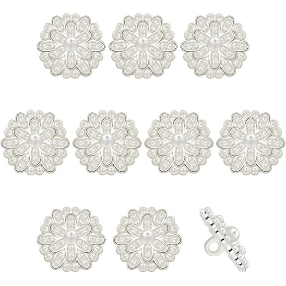 10 Pcs Pearl Flower Buttons 0.67x0.73 inch Silver Metal Pearl Shank Buttons with 1-Hole Artificial Pearl Sew on Clothing Buttons for Jewelry Making Wedding Party Home Decoration and colorful DIY