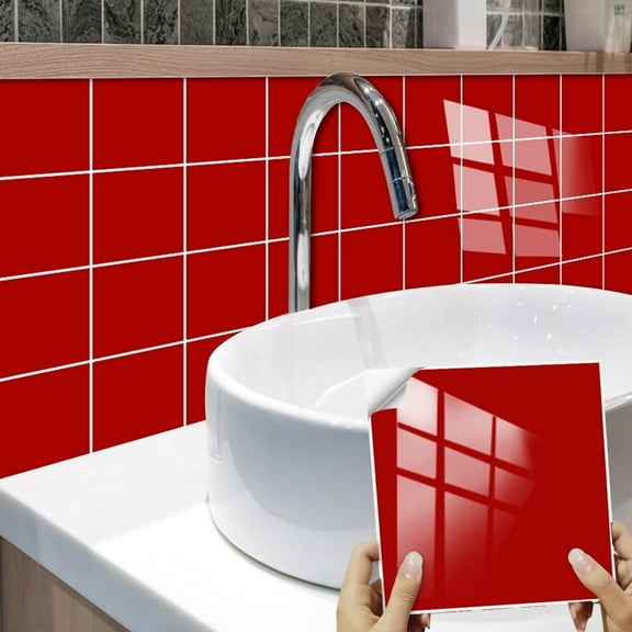 10 Pcs Peel and Stick Tile Wall Red Stickers Vinyl Backsplash Waterproof Self-Adhesive DIY Decals 5.9"x5.9"