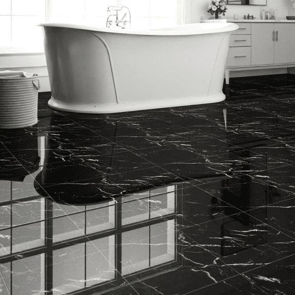 10 Pcs Peel and Stick Vinyl Floor Tiles  12x12 Inch Self-Adhesive Waterproof Planks for Bathroom  Kitchen  Living Room  RV  Polish Black Marble