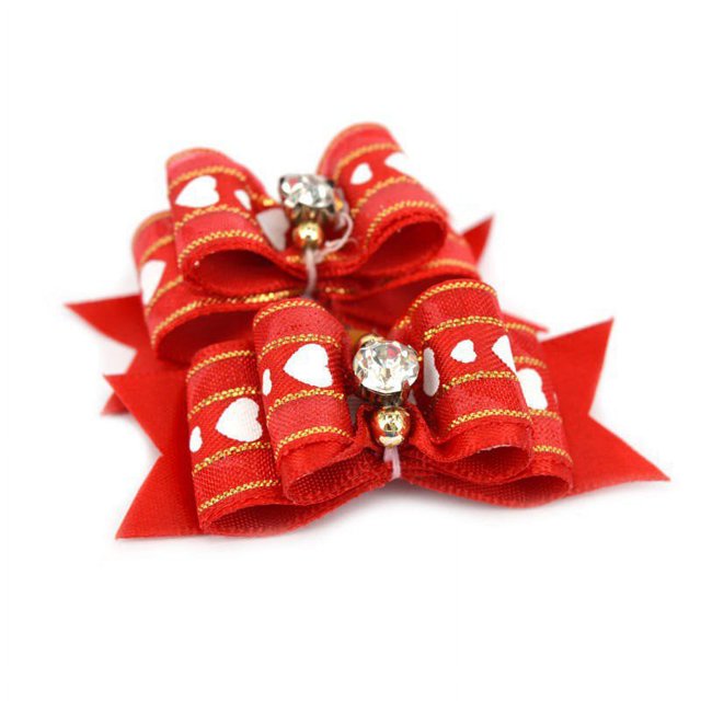 10 Pcs Pet Cat Puppy Bow Knot Headdress with Bells Dog Hair Bows Rubber