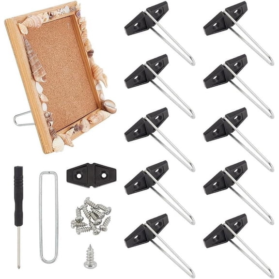10 Pcs Photo Frame Back Stands with 2 Pcs Screwdrivers Iron/Plastic Easel Brackets Photo Frame Back Supports Picture Frame Backs with Screws for Art Display Black for DIY