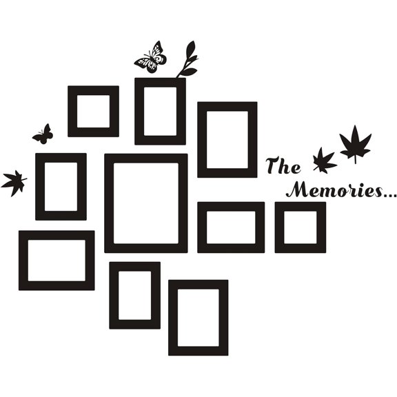 10 Pcs Picture Frames Wall Decal The Memories Vinyl Stickers, Removable Photo Frame Butterflies Leaves Art DIY Sticker Mural for Bedroom Playroom Living Room Office Home Window Door Decoration