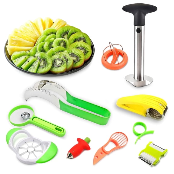 10 Pcs Pineapple Corer and Slicer Set Sturdy, Sharp & Easy to Clean Pineapple Slicer Tool with Fruit Corer, Slicers and Peelers Works for Apples, Melons, Avocados, Citrus, Berries, Bananas & More