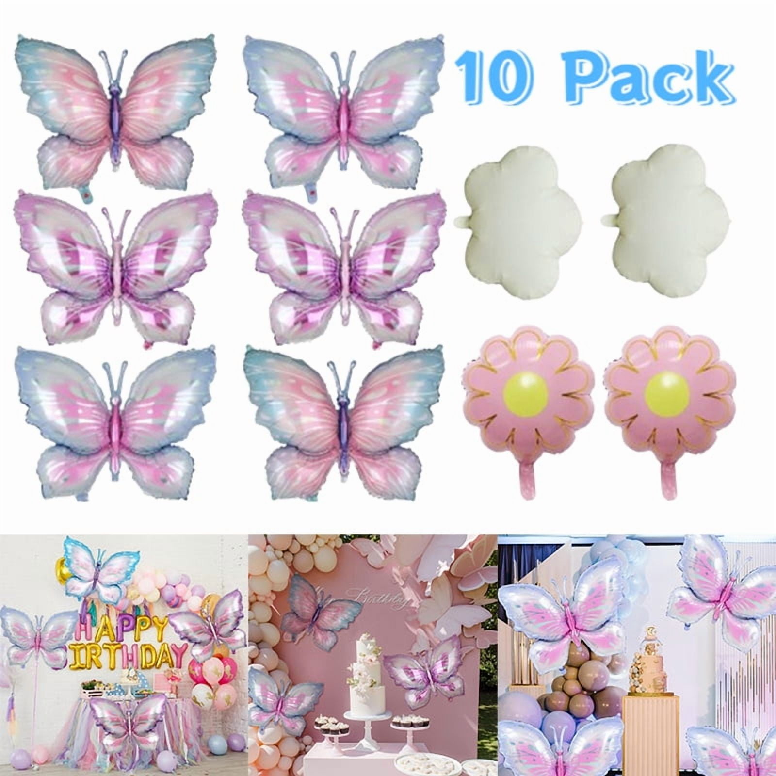 10 Pcs Pink Purple Butterfly Balloons Fairy Garden Cloud Daisy Butterfly Themed Party Wedding Girls Birthday Party Decor