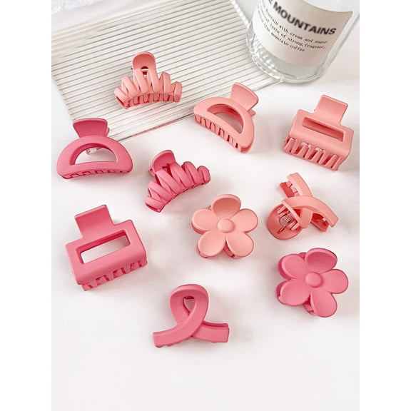10 Pcs Pink Small Claw Clips Set,Matte Tiny Flower Jaw Clips for Women Girls,5 Style Nonslip for Thin Medium Fine Hair