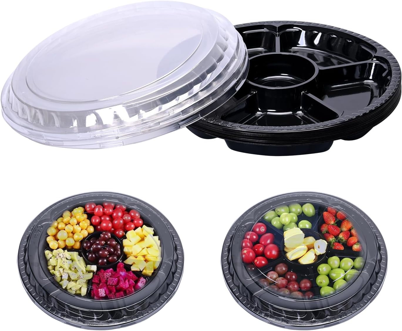 10 Pcs Plastic Appetizer Serving Tray with Lid Round 12.5 Inch Tray