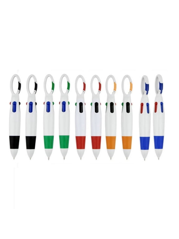 10 Pcs Plastic Carabiner Shuttle Pens, 4-in-1 Retractable Gel Ink Pen, 5.35 inch Multicolor Writting Pens with Buckle Keychain on Top for Home Work Supplies
