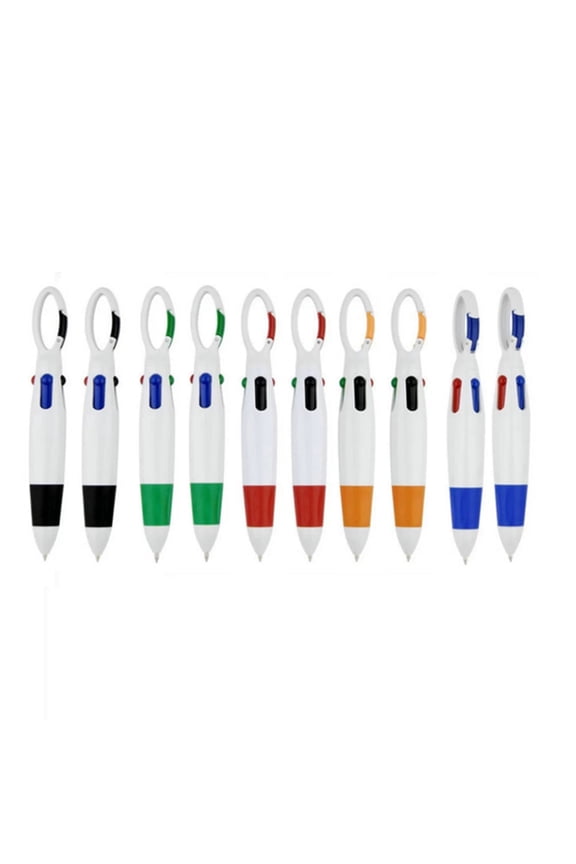 10 Pcs Plastic Carabiner Shuttle Pens, 4-in-1 Retractable Gel Ink Pen, 5.35 inch Multicolor Writting Pens with Buckle Keychain on Top for Home Work Supplies