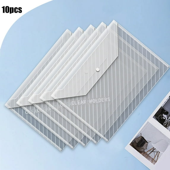 10 Pcs Plastic Envelopes File Folders, Clear Folder for Document Letter A4 Size Poly Envelopes With Snap Closure for School Home Work Office