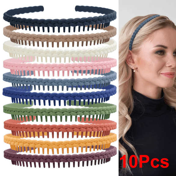 10 Pcs Plastic Headbands for Women with Teeth, Non Slip Zig Zag Headbands for Women Men Teen Girls, Matte Colorful