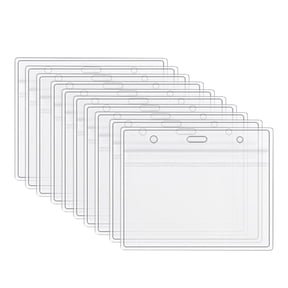 10 Pcs Plastic ID Card Holder Clear Plastic Horizontal Badge Holder, Waterproof Name Tags Badge Holders, Horizontal Badge ID Name Tag Plastic Sleeve Cover with Resealable Zip