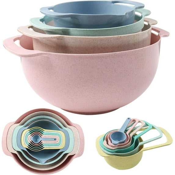 10 Pcs Plastic Mixing Bowls Set with Measuring Spoon, Colorful Serving Bowls for Kitchen, Ideal for Baking, Prepping, Nesting Bowls