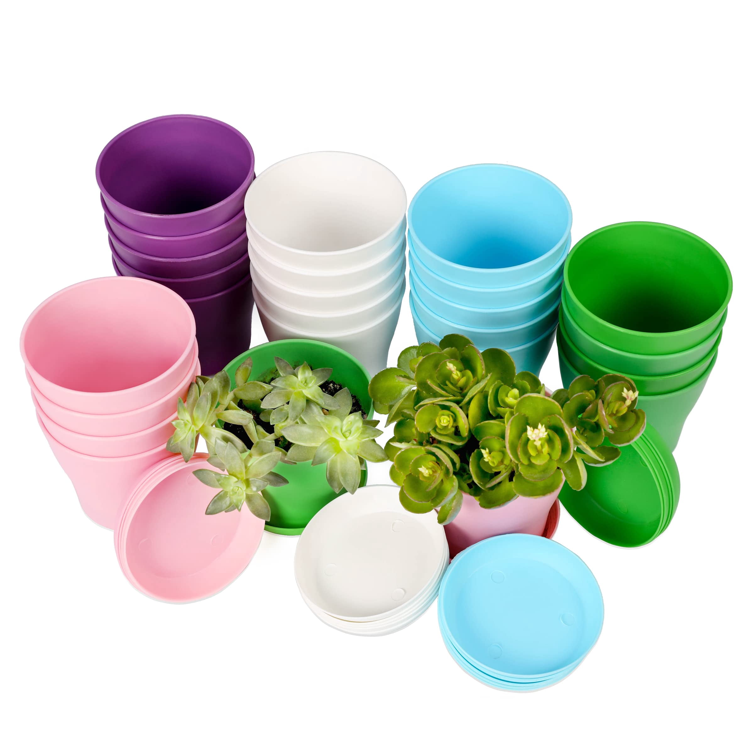 10 Pcs Plastic Planters Indoor Pots Mini Flower Seedlings Nursery Pot with Saucer Modern Decorative Gardening Containers