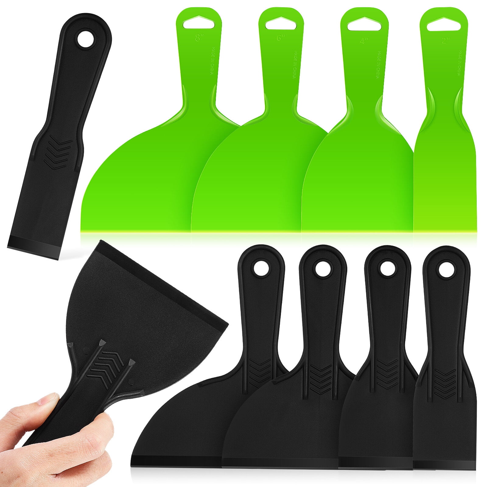 10 Pcs Plastic Scrapers Putty Spatulas Painters with Handles for Wall